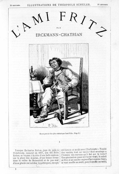 Fritz raucht die Pfeife - Frontispiz von „Der Freund Fritz“, von Erckmann-Chatrian, ill. von Théophile Schuler von Jules Theophile (after) Schuler