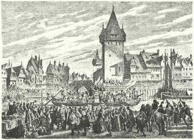 Die Hirsebreifahrt, Transport einer Ladung Hirse mit dem Boot von Zürich zum Verbündeten der Stadt, Straßburg von Jules Theophile (after) Schuler