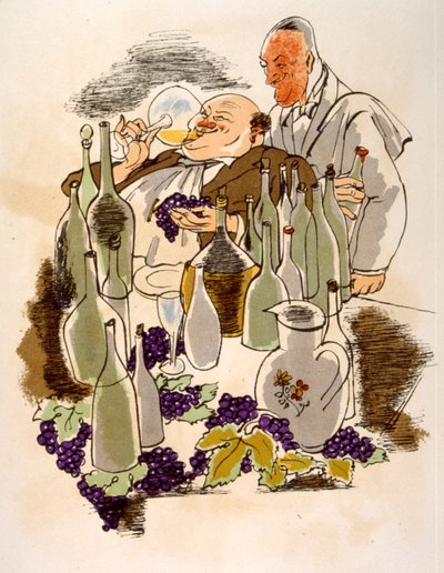 Humorvolle Weinillustration 1946 von Julien Pavil
