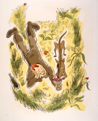Humorvolle Weinillustration 1946 von Julien Pavil