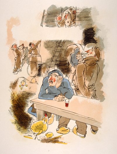 Humorvolle Weinillustration 1946 von Julien Pavil