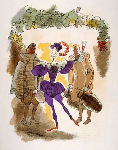 Humorvolle Weinillustration 1946 von Julien Pavil