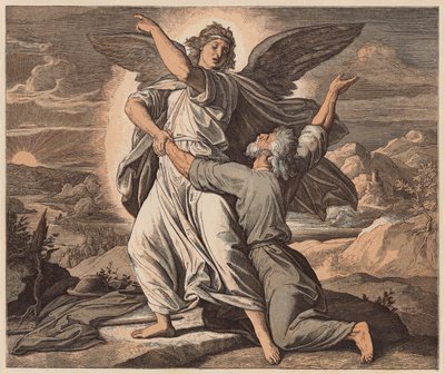 Jakob ringt mit dem Engel, Genesis, XXXII, 26 von Julius (after) Schnorr von Carolsfeld