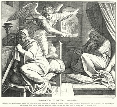 Joseph wird gewarnt, nach Ägypten zu fliehen (Gravur) von Julius (after) Schnorr von Carolsfeld