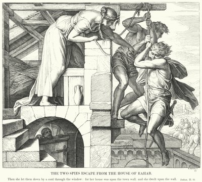 Die zwei Spione entkommen aus dem Haus Rahabs von Julius (after) Schnorr von Carolsfeld