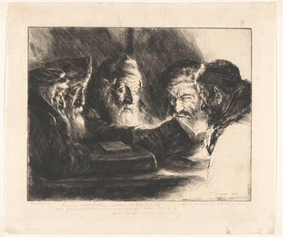 Fünf lesende jüdische Männer von Julius C. Turner (signed by artist)