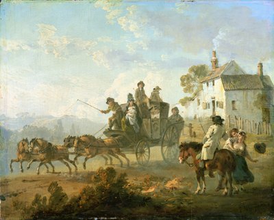 Eine Postkutsche auf einer Landstraße, 1792 von Julius Caesar Ibbetson
