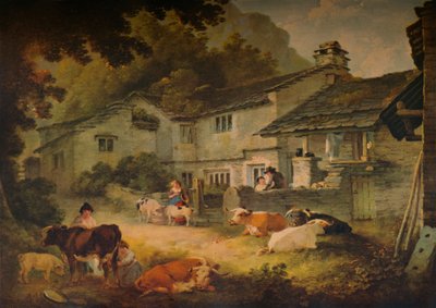 Landschaft mit Hütte und Vieh, in Ambleside, 1803 von Julius Caesar Ibbetson