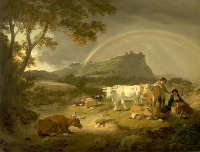 Landschaft, Beeston Castle, Cheshire, und Regenbogen, 1793 von Julius Caesar Ibbetson