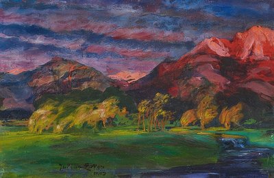 Vorgebirgslandschaft im Abendrot von Julius Exter