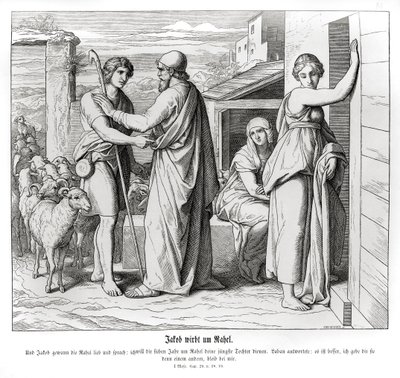 Jakob bittet Laban um Rachel als seine Frau, Genesis von Julius Schnorr von Carolsfeld