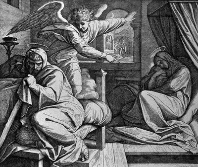 Joseph wird gewarnt, nach Ägypten zu fliehen von Julius Schnorr von Carolsfeld