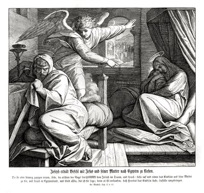 Joseph wird gewarnt, nach Ägypten zu fliehen, Evangelium nach Matthäus von Julius Schnorr von Carolsfeld