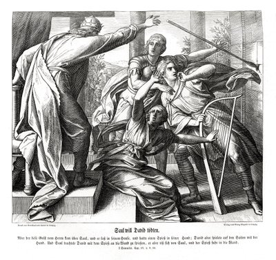 Saul versucht, David zu töten von Julius Schnorr von Carolsfeld