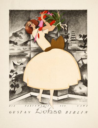 Werbung für Gustav Lohse, Berlin, Parfüm für Frauen, aus Styl, veröffentlicht 1922 (Pochoir-Druck) von Jupp Wiertz