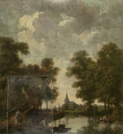 Wandgemälde mit einer holländischen Landschaft mit Fluss von Jurriaan Andriessen (attributed to)