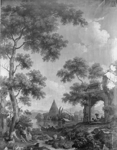 Wandbehang mit arkadischer Landschaft, zugehörig zum Saal der Herengracht 40 von Jurriaan Andriessen