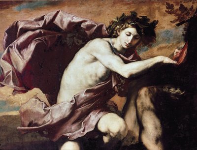 Apollo und Marsyas. Apollo, nachdem er den Wettstreit gegen Marsyas gewonnen hat, lässt ihn häuten und dann in eine Höhle werfen. von Jusepe de Ribera