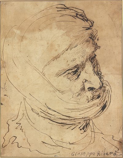 Bärtiger Kopf, mit Tuch um das Kinn gebunden von Jusepe de Ribera