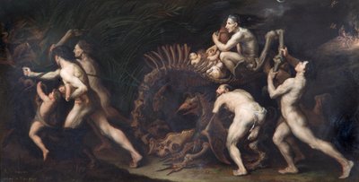 La Carcasse: Eine Hexe wird auf dem Skelett eines Monsters gezogen, vor ca. 1620 von Jusepe de Ribera