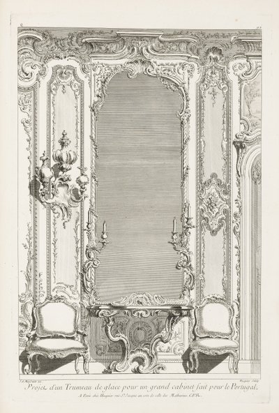 Entwurf eines Trumeau-Spiegels für ein großes Kabinett für Portugal, 2. Tafel von Juste Aurèle Meissonnier