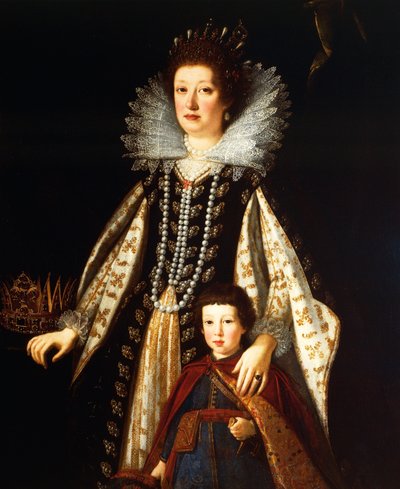 Porträt von Erzherzogin Maria Maddalena von Österreich mit ihrem Sohn Ferdinand II von Justus Sustermans