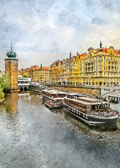 Historische Prager Flussboote von Justyna Jaszke