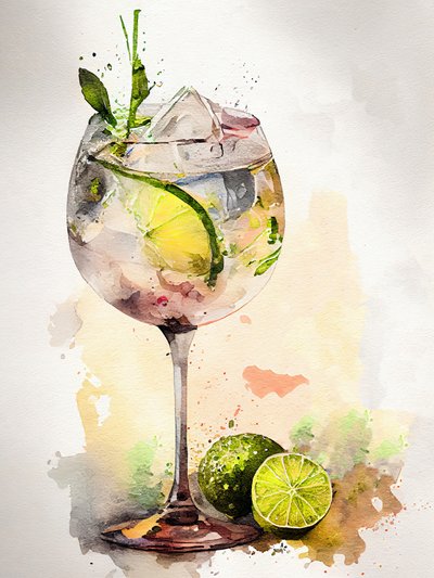 Aquarell Gin Tonic von Justyna Jaszke