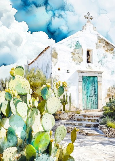 Weiße Kapelle Kaktusblick von Justyna Jaszke