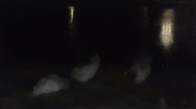 Nocturne. Schwäne im Sächsischen Garten in Warschau bei Nacht von Jozef Pankiewicz