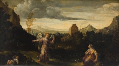 Italienische Landschaft, im Vordergrund Hagar, Ismael und ein Engel von KMS 560 Ubekendt