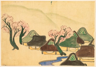 Blumen von hundert Welten (Momoyogusa): Bauerndorf im Frühling (Harudenka) von Kamisaka Sekka