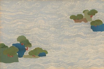 Kieferninseln in einem silbernen Meer, aus der Serie Chigusa (Tausend Gräser) von Kamisaka Sekka