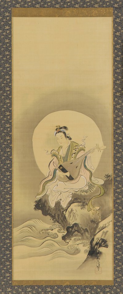Benten Sarasvati, auf einem Felsen sitzend, Edo-Periode, Mitte 17. bis frühes 18. Jahrhundert von Kanô Yôboku Tsunenobu