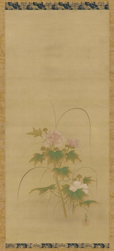 Hibiskus Teil eines Sets, Edo-Periode, Mitte 17. bis Anfang 18. Jahrhundert von Kanô Yôboku Tsunenobu