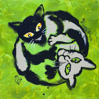 Verspielte Yin Yang Katzen von Kanat Ibragimov