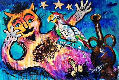 Surrealistische Katze und Papagei von Kanat Ibragimov