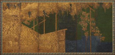Fruchtende Weinreben auf einem Bambusspalier von Kano Eitoku