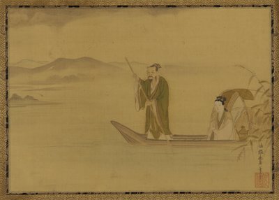 Chinesischer Mann und Frau in einem Boot, Edo-Periode, Mitte des 17. Jahrhunderts von Kano Yasunobu