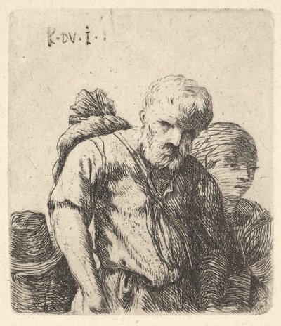 Bärtiger Mann in Halbfigur mit Bündel über der rechten Schulter, ca. 1641-78 von Karel Du Jardin