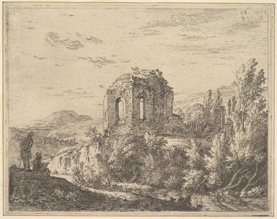 Ansicht von Ruinen mit der Ecke eines Gebäudes mit zwei Rundbogenfenstern, in einer Landschaft, 1658 von Karel Du Jardin