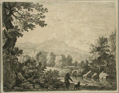 Landschaft mit Mann und Hund von Karel Dujardin
