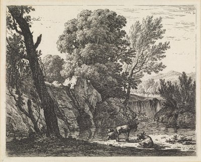 Landschaft mit Mann und zwei Eseln von Karel Dujardin