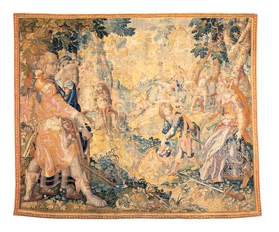 Delfter mythologischer Wandteppich, der eine Szene aus Orlando Furioso darstellt, von Franciscus Spierinckx von Karel Van Mander