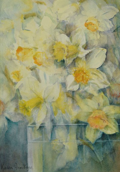 Frühlingszeit, gemischte Narzissen in Tank Nr. 3, Mrs Krelage, Ice Follies und Fortune von Karen Armitage