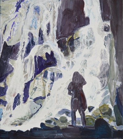 Person am majestätischen Wasserfall von Karin Bos