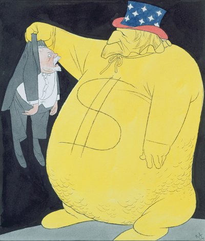 Onkel Sam als Sack voller Dollar mit Poincaré von Karl Arnold
