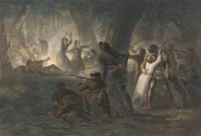 Befreiung der Töchter von Daniel Boone und Richard Callaway, veröffentlicht 1852 von Karl Bodmer