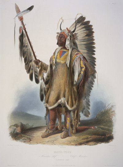 Mato-Tope, ein Mandan-Häuptling, graviert von J. Hurliman, veröffentlicht 1839 von Karl Bodmer