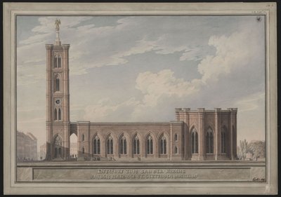 Berlin, Spittelmarkt. Entwurf zur Gertraudenkirche. Außenansicht von Karl Friedrich Schinkel